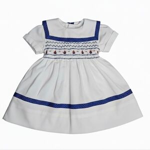 Vintage Polly Flinders Smocked Bishop Nautical Sailboat Dress - 3T